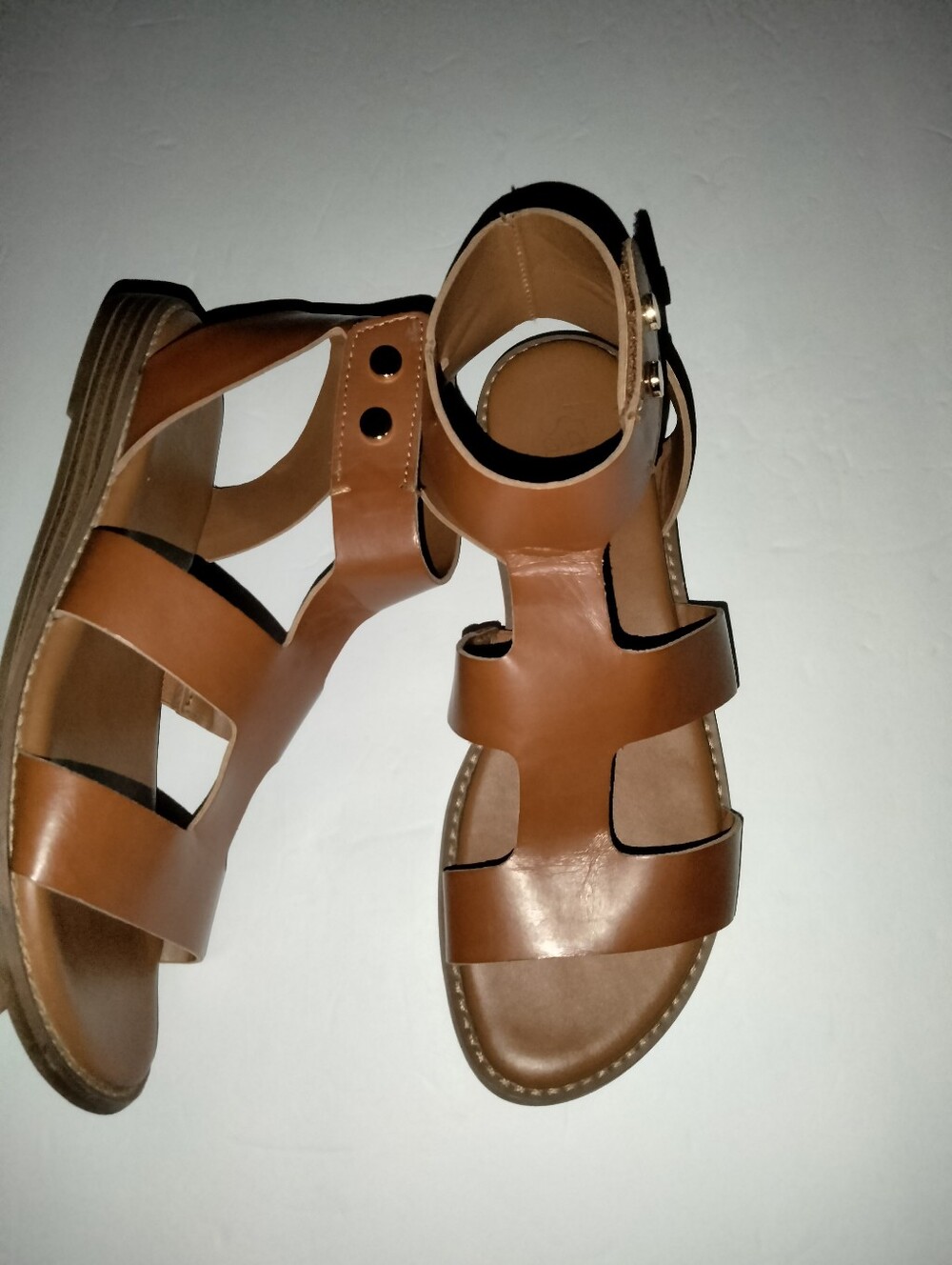 Franco Sarto (Size 7) Camel Brown Adhesive Ankle Strap Genevia Gladiator Sandals